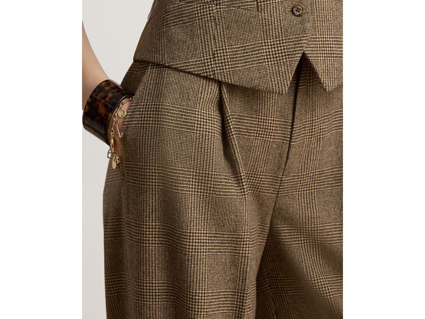 Женские брюки Lauren Ralph Lauren High-Rise Pleated Wide-Leg Wool, цвет: Коричневый / Рыжевато-коричневый разноцветный — фото 4
