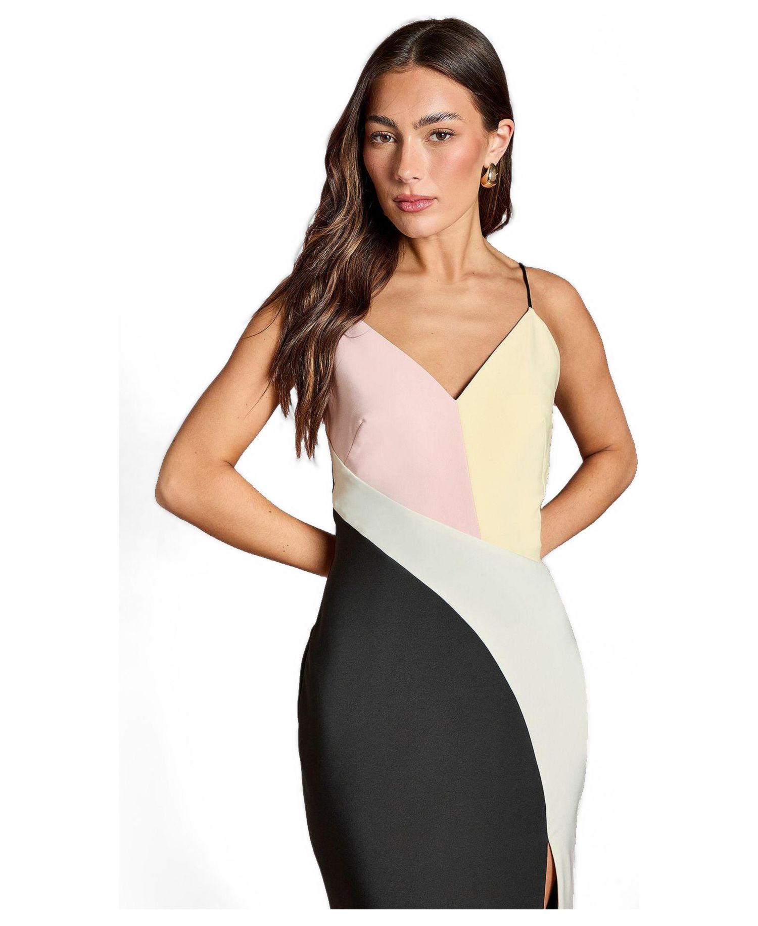 Women's Colorblock Maxi V-Neck Dress