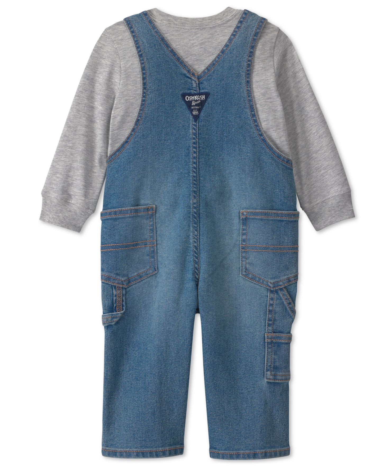 Детский комплект Oshkosh B'Gosh для малыша: джинсовый полукомбинезон и футболка, цвет: Синий / Серый — фото 2