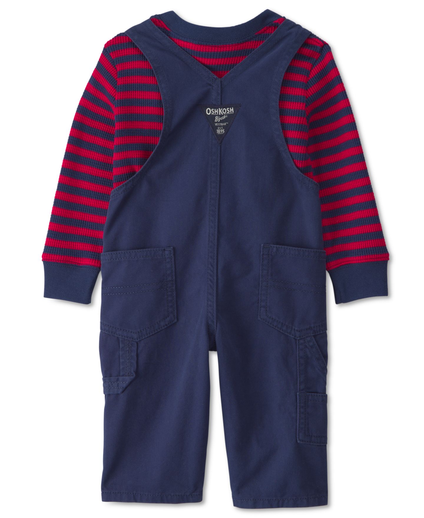 Детский комплект Oshkosh B'Gosh для малыша: полосатый термо-топ и твиловый полукомбинезон, цвет: Синий / Красный — фото 2