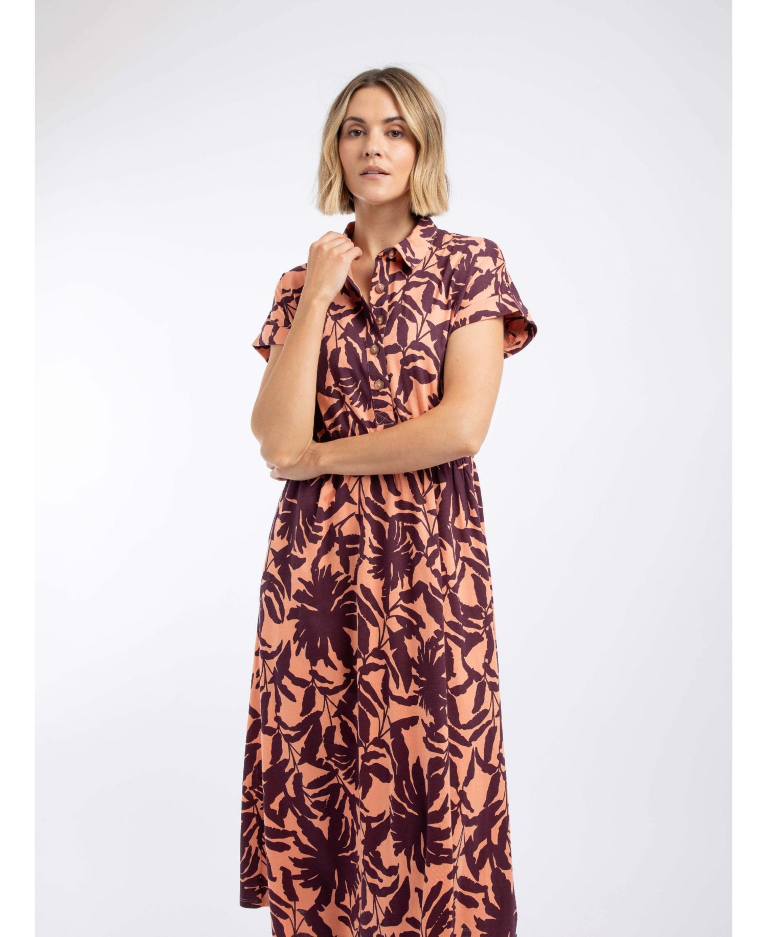 Women's Artemis Floral Short-Sleeve Midi Shift Dress