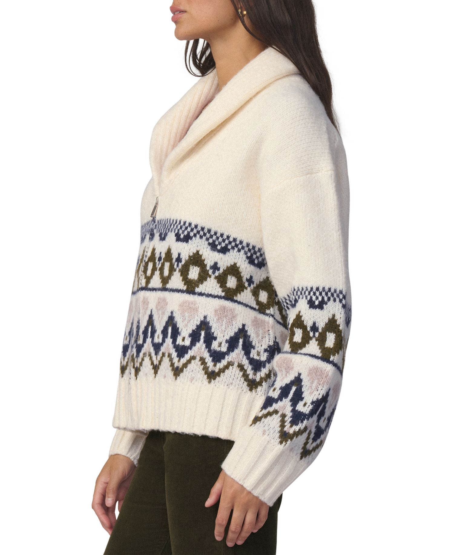 Women's The Inga Fair Isle Shawl Collar Zip-Front Cardigan