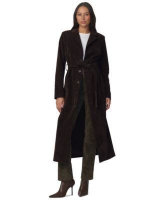 Women's Collared Belted Faux-Suede Long Coat