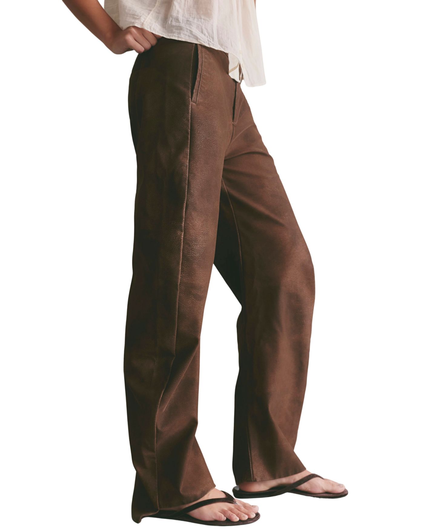 Женские брюки Free People Spotlight Faux-Suede Wide-Leg Trousers, цвет: Шоколадный коричневый — фото 3