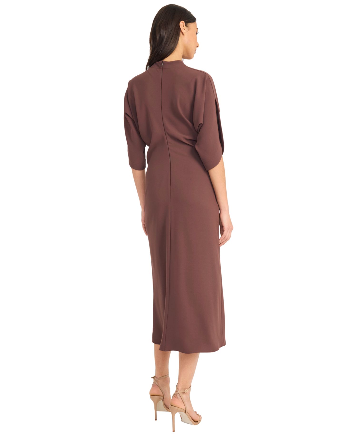Women's Mock-Neck Three-Quarter Sleeve Midi Dress