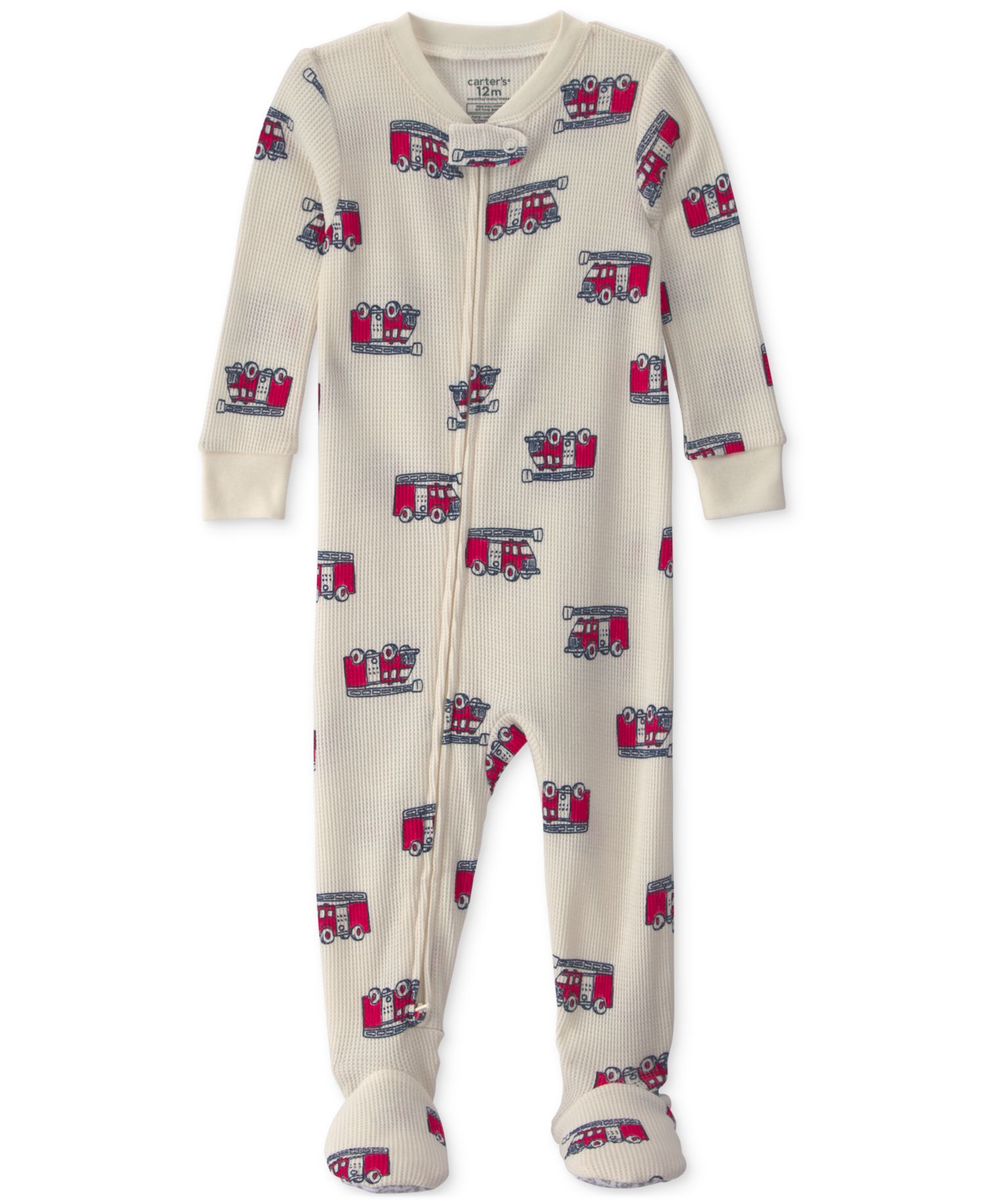 Carters Baby Boys' Firetrucks Thermal Snug Fit Footed Long-Sleeve Pajama