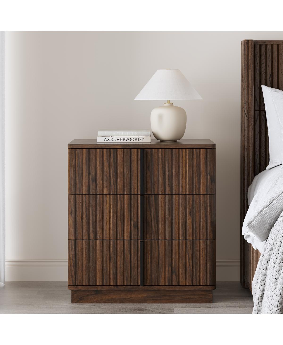 Streamdale Furniture Vintage 3-Drawer Vertical Stripe Nightstand