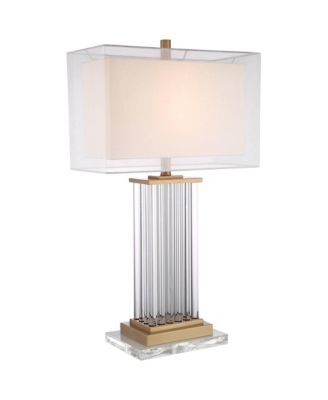Vienna Full Spectrum Darcia Modern Table Lamp with Clear Acrylic Riser 29" Tall Crystal Sheer Outer Linen Inner Shade for Bedroom House Home