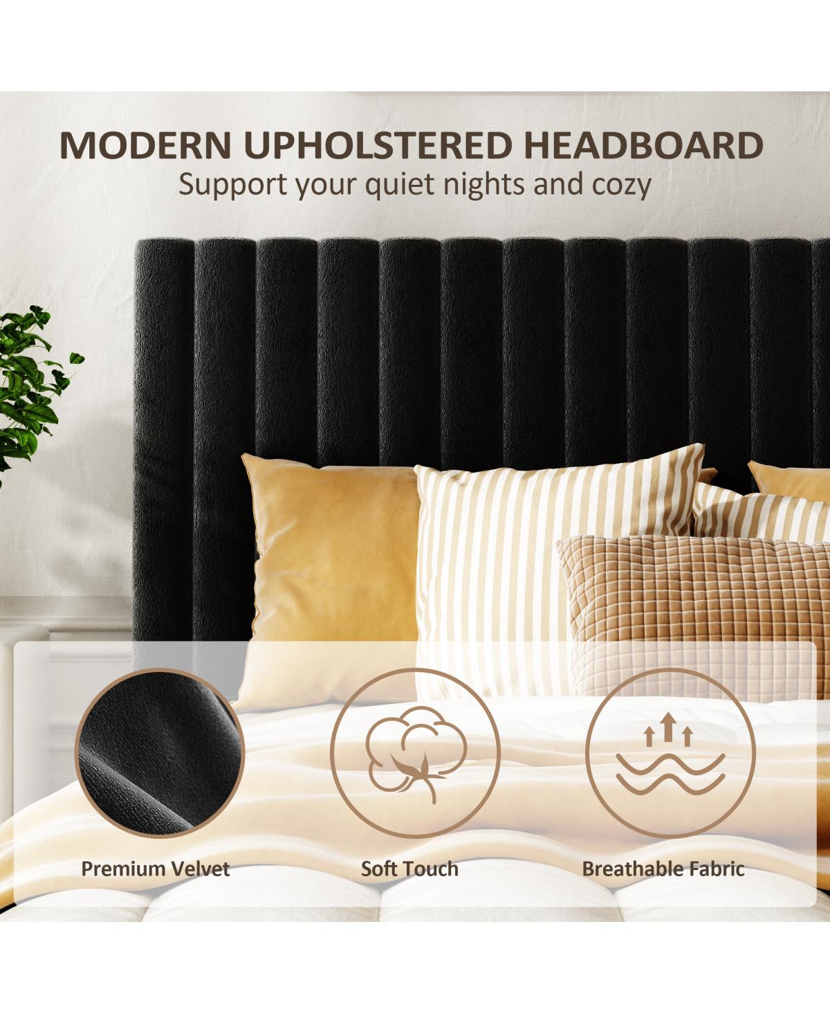 Streamdale Furniture Queen Size Velvet Upholstered Platform Bed with Adjustable Headboard