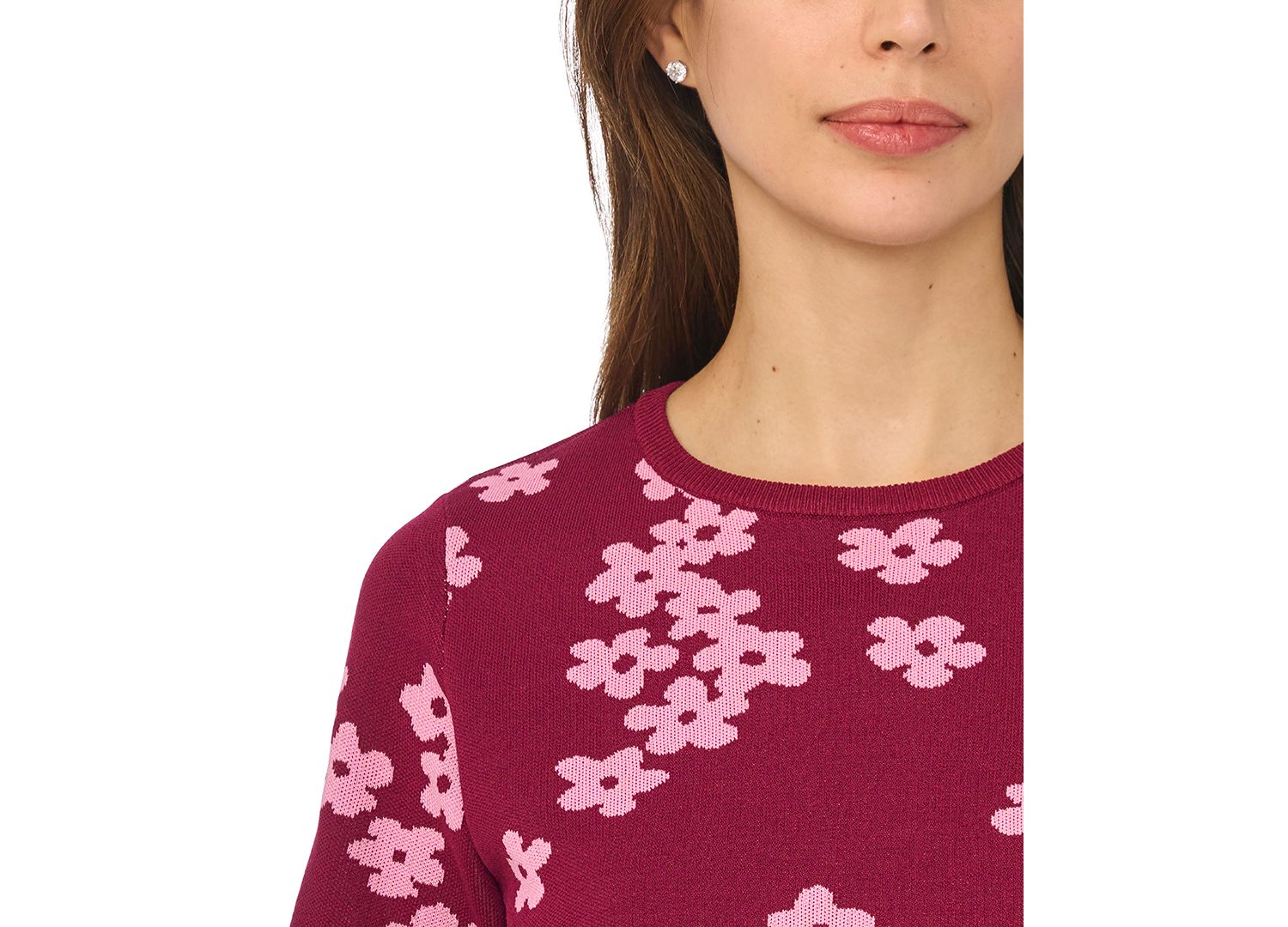 Women's Floral-Print Jacquard Short-Sleeve Sweater