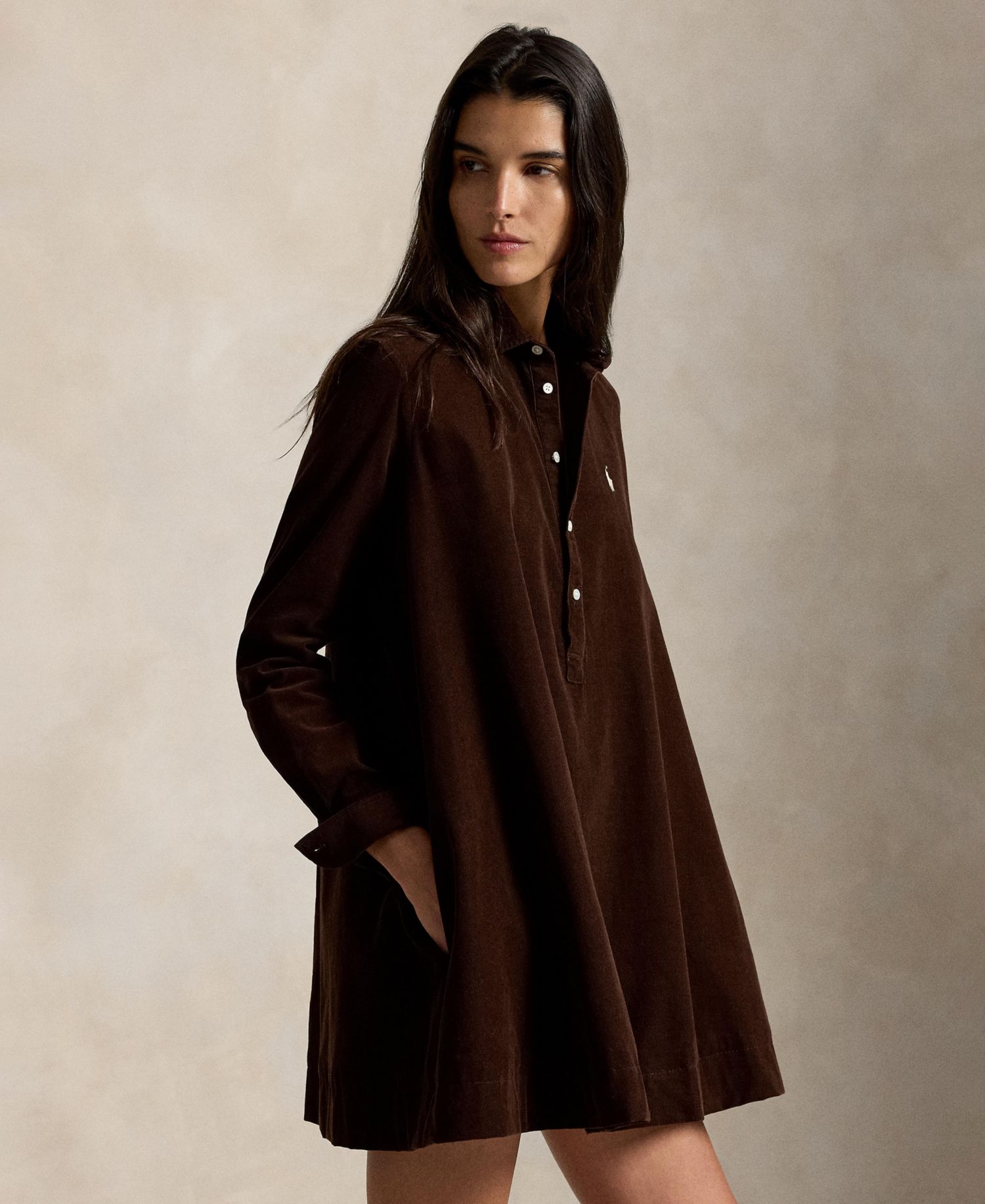 Women's Corduroy Pleated Shirt Dress