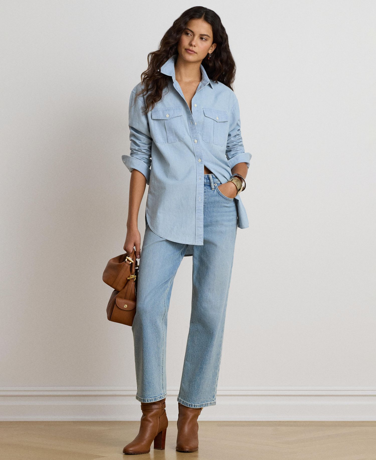 Women's Chambray Button-Up Long-Sleeve Shirt