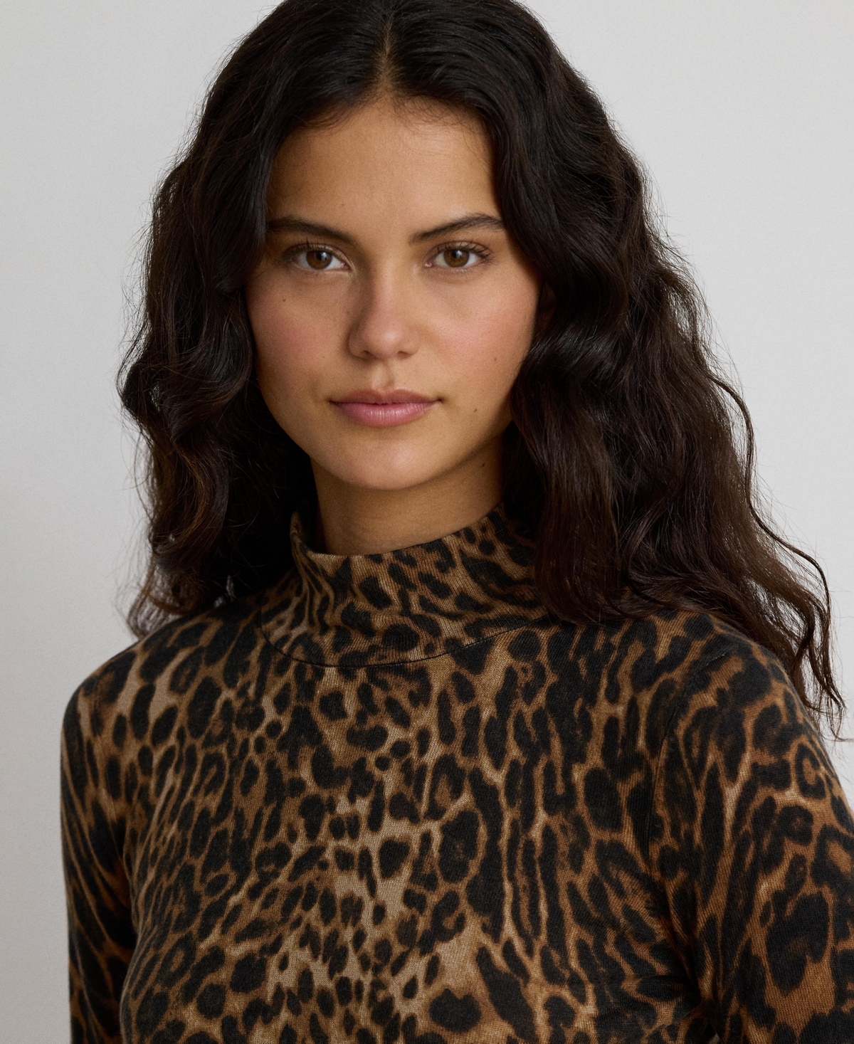 Lauren Ralph Women's Ocelot Print Long-Sleeve Mock Neck Top
