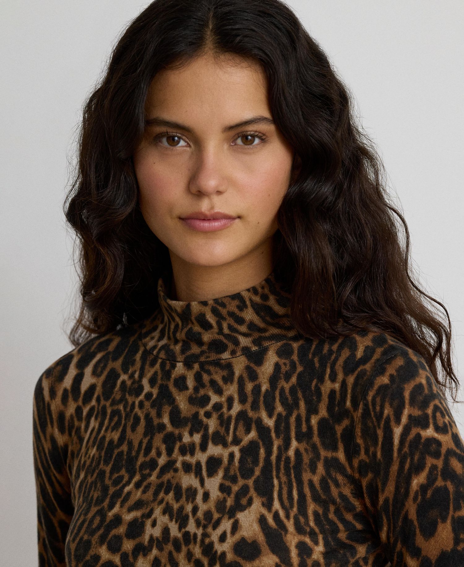Women's Ocelot-Print Mock Neck Long-Sleeve Sweater