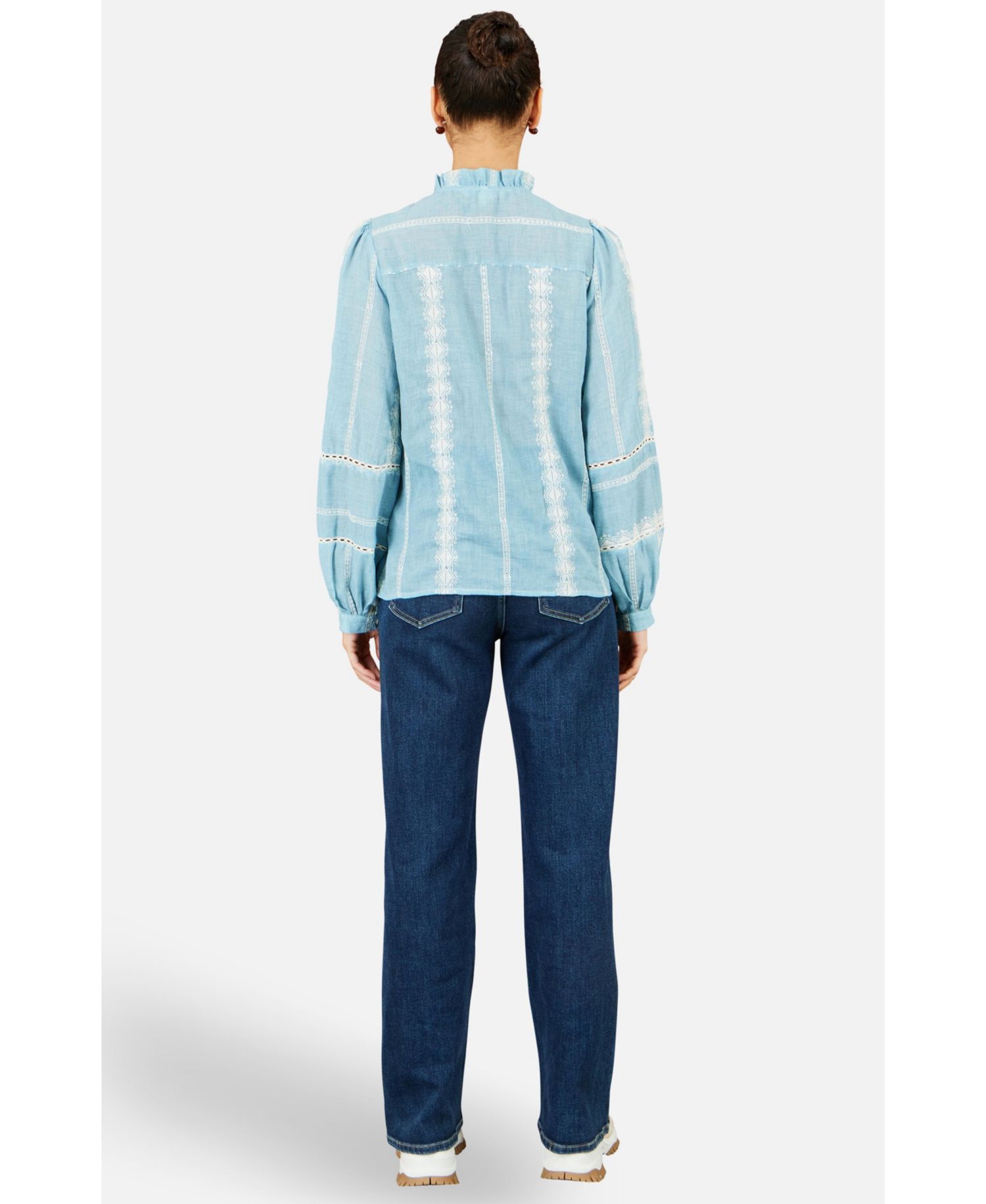 Women's Long-Sleeve Button-Up Mandarin Collar Blouse