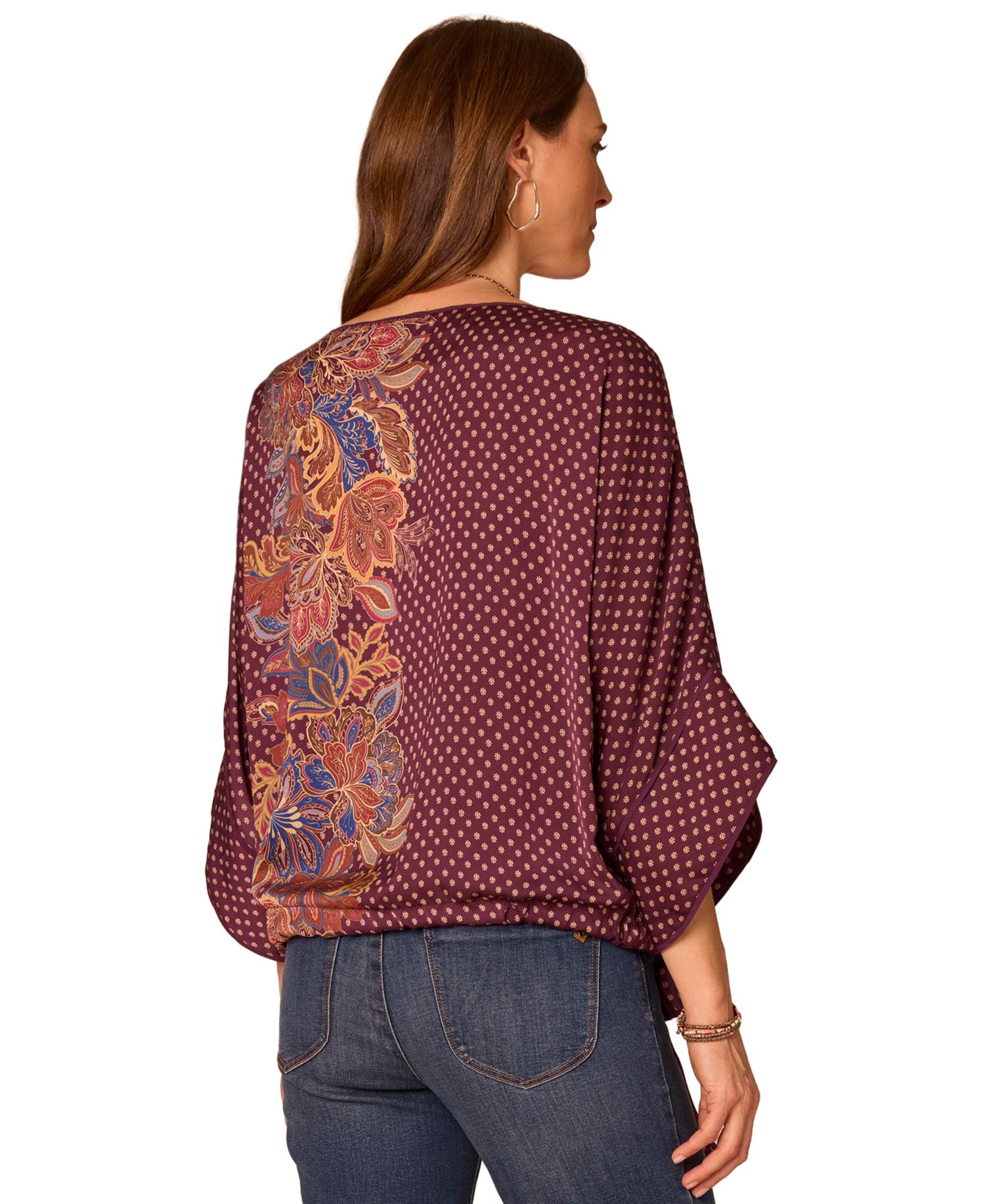 Petite 3/4 Dolman-Sleeve Boat-Neck Print Blouse