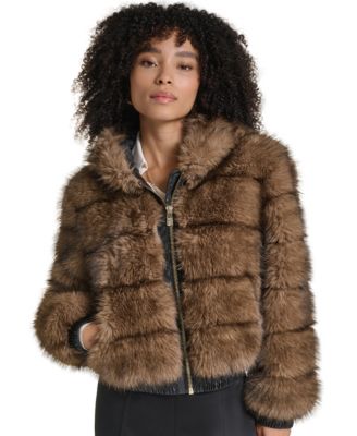Women's Hooded Faux Fur Bomber Jacket