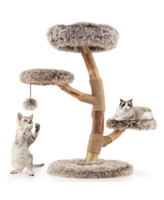 Pear Wood Cat Tree with Jute Scratching Posts, 35.5 Inch