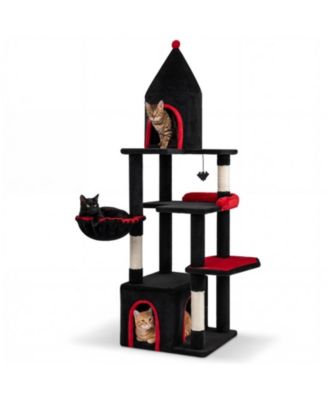 Gothic 63 Inch Cat Tree with Elevated Top Cave for Large Cats