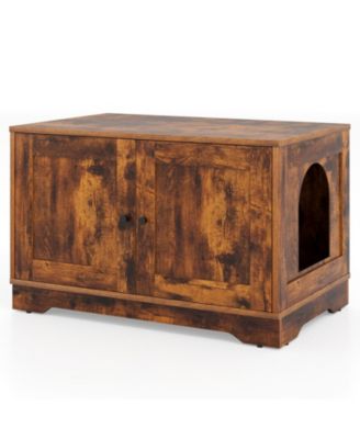 Wooden Cat Litter Box Enclosure with Dual Doors End Side Table and Nightstand