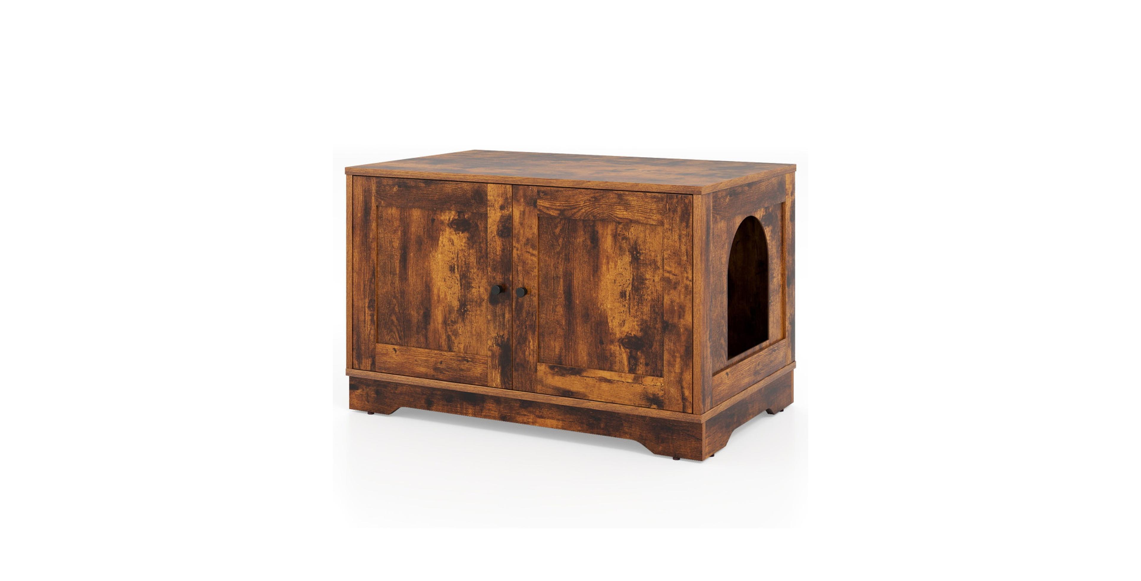 Hongge Wooden Cat Litter Box Enclosure with Dual Doors End Side Table and Nightstand
