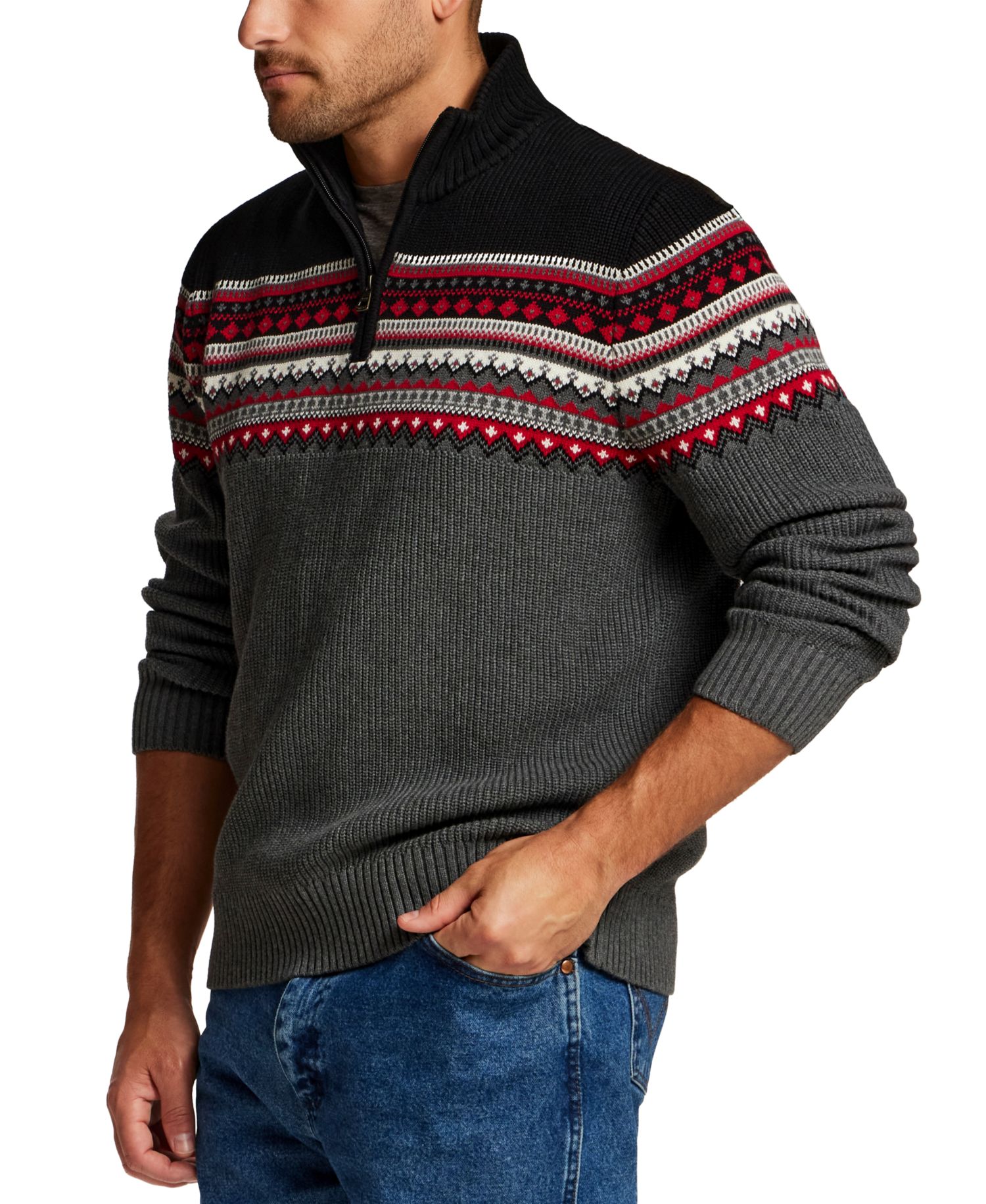 Men's Maine Fairisle Two Tone Quarter-Zip Sweater