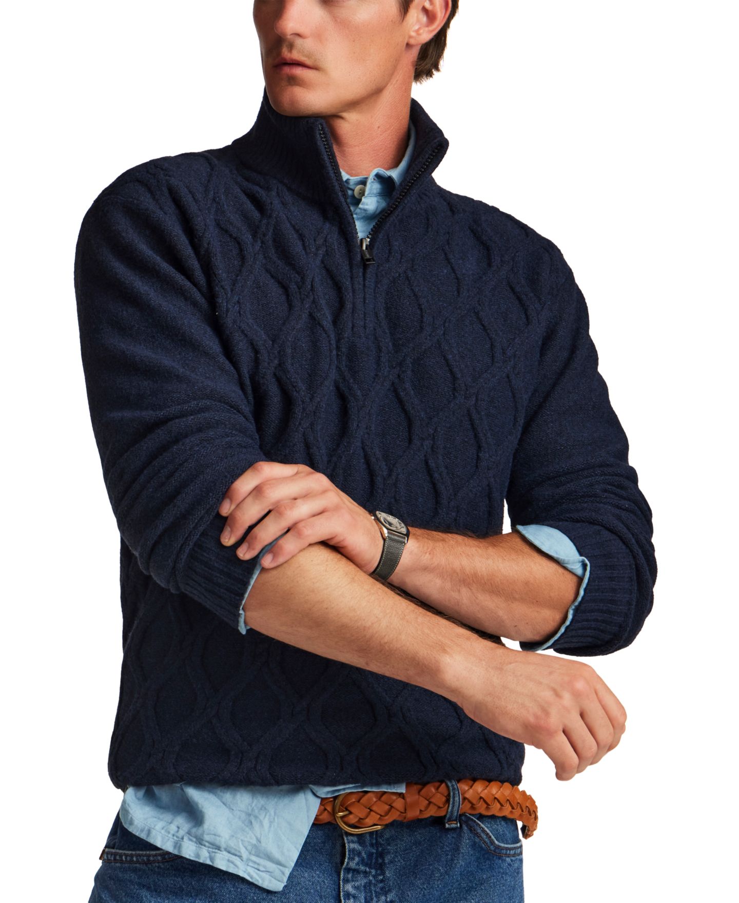 Мужской свитер Weatherproof Vintage Trellis Textured Fuzzy Quarter-Zip, цвет: Тёмно-синий — фото 4