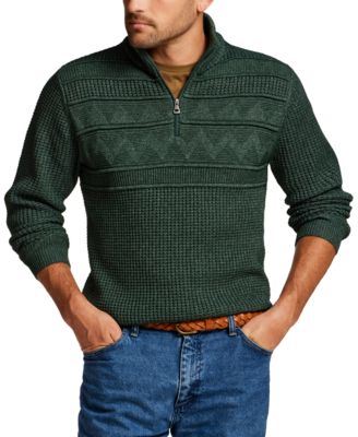 Men's Textured Zig Zag Yoke Quarter-Zip Sweater