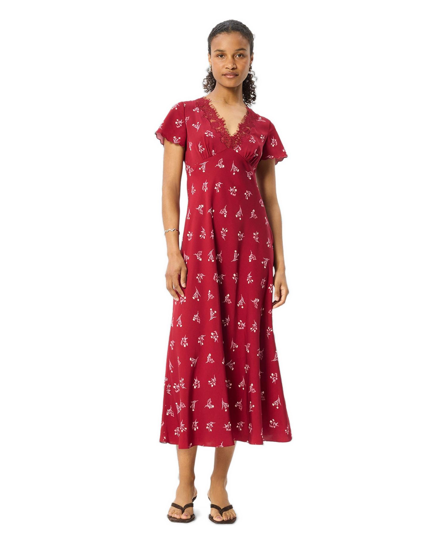 Women's Floral A-Line V-Neck Midi Dress
