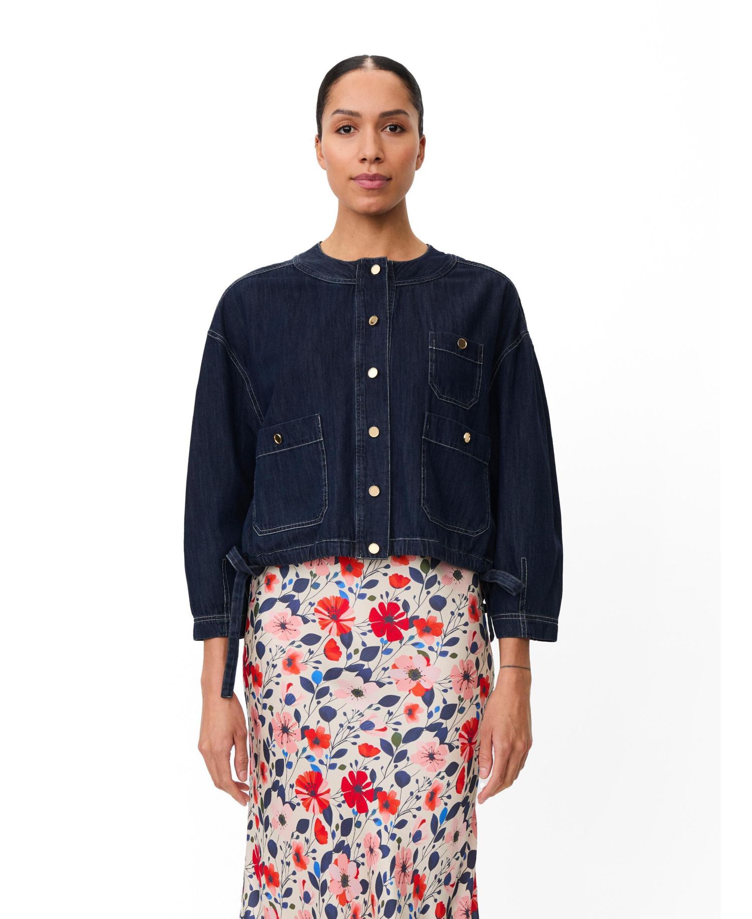 Women's Cropped-Denim Button-Front Jacket