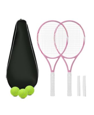 2 Pack Tennis Rackets Set Adults Pre-strung Balls Bag Grip Tape Beginners