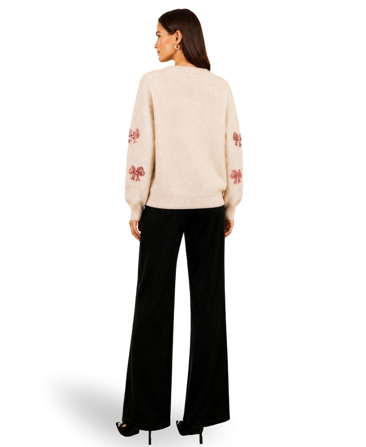 Women's Relaxed Sequin Bow Sweater