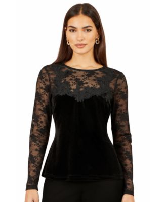 Women's Long-Sleeve Floral-Print Lace Blouse