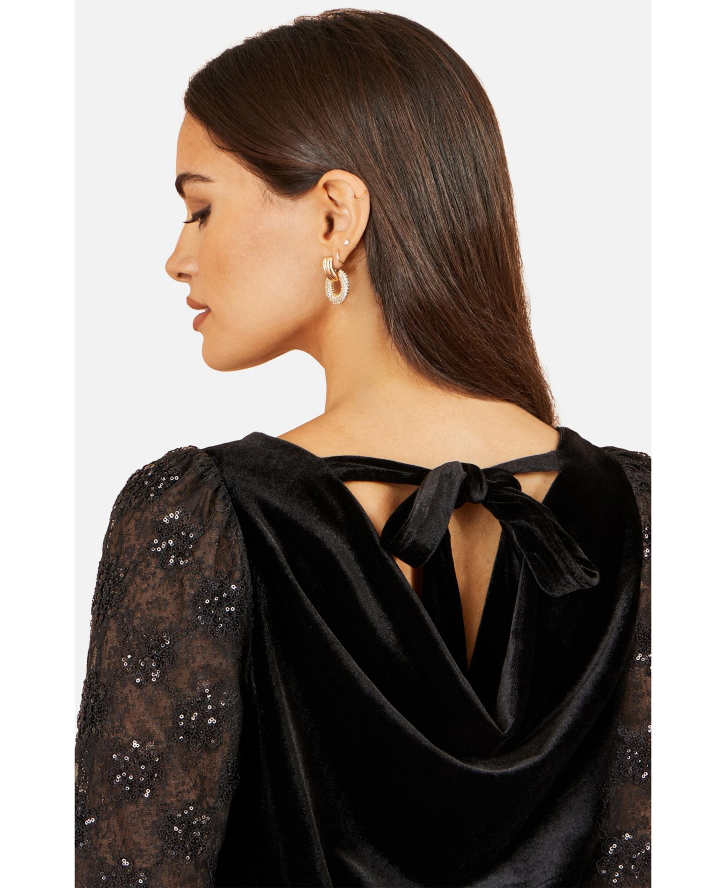 Женская блузка Yumi Tie-Neck Velvet Long-Sleeve, цвет: Чёрный — фото 5