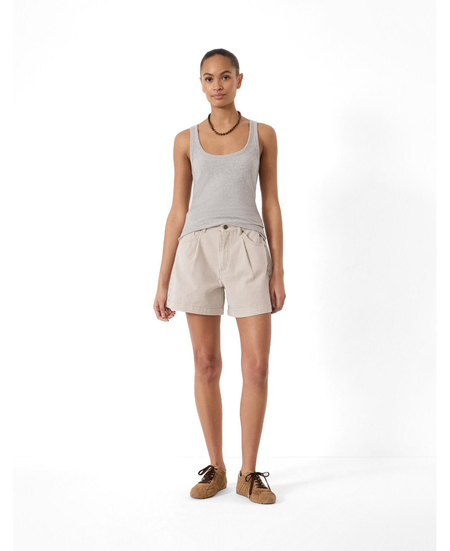 Women's Larissa High-Waisted Stripe Pleated Denim Shorts, 5" Inseam