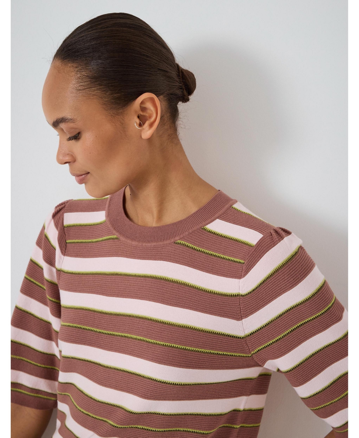 Hush Women's Gathered Shoulder Stripe T-Shirt