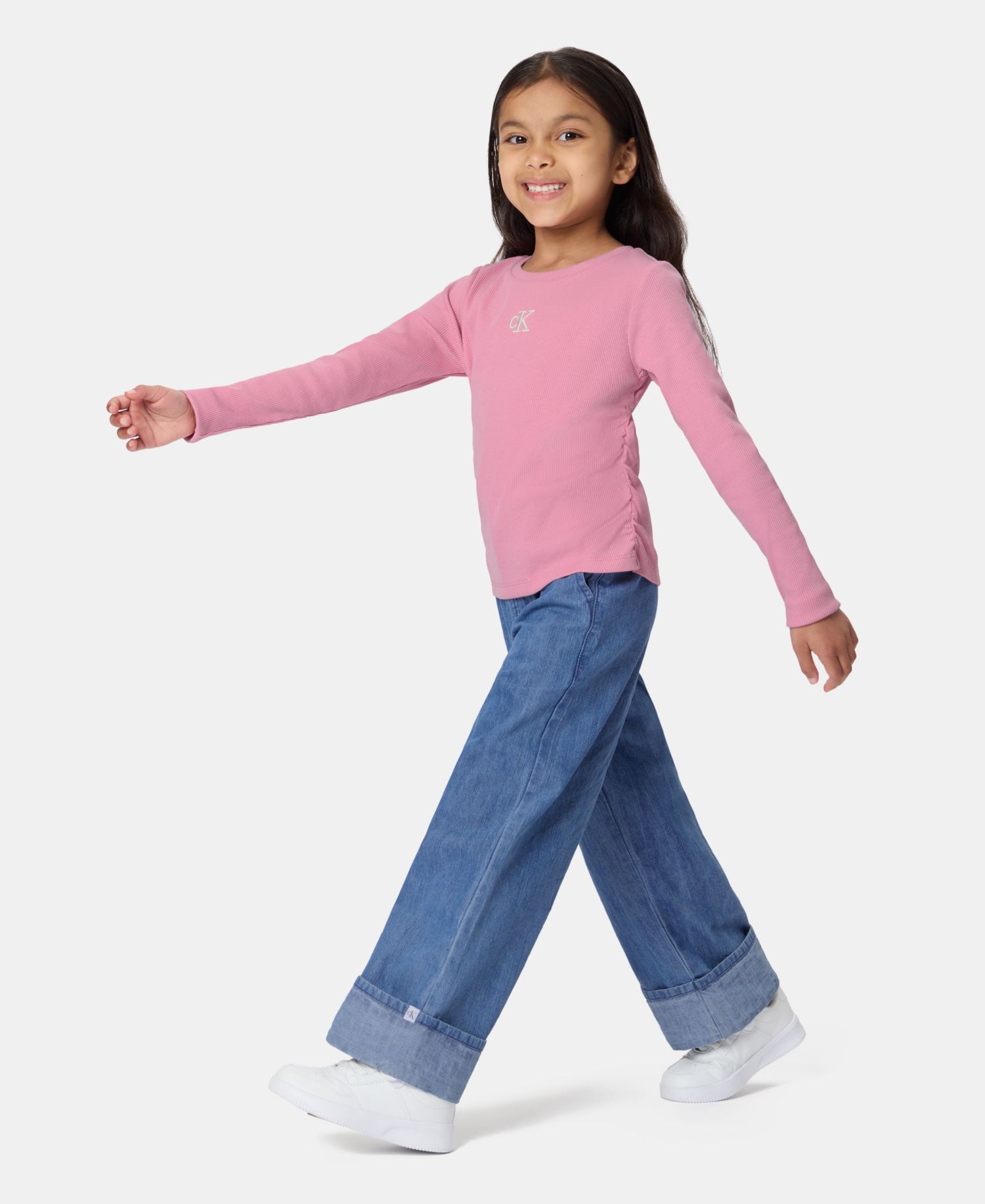 Toddler Girls' 2T-6X Monogram Ribbed Long-Sleeve Top and Wide-Leg Denim Pants, 2-Piece Set