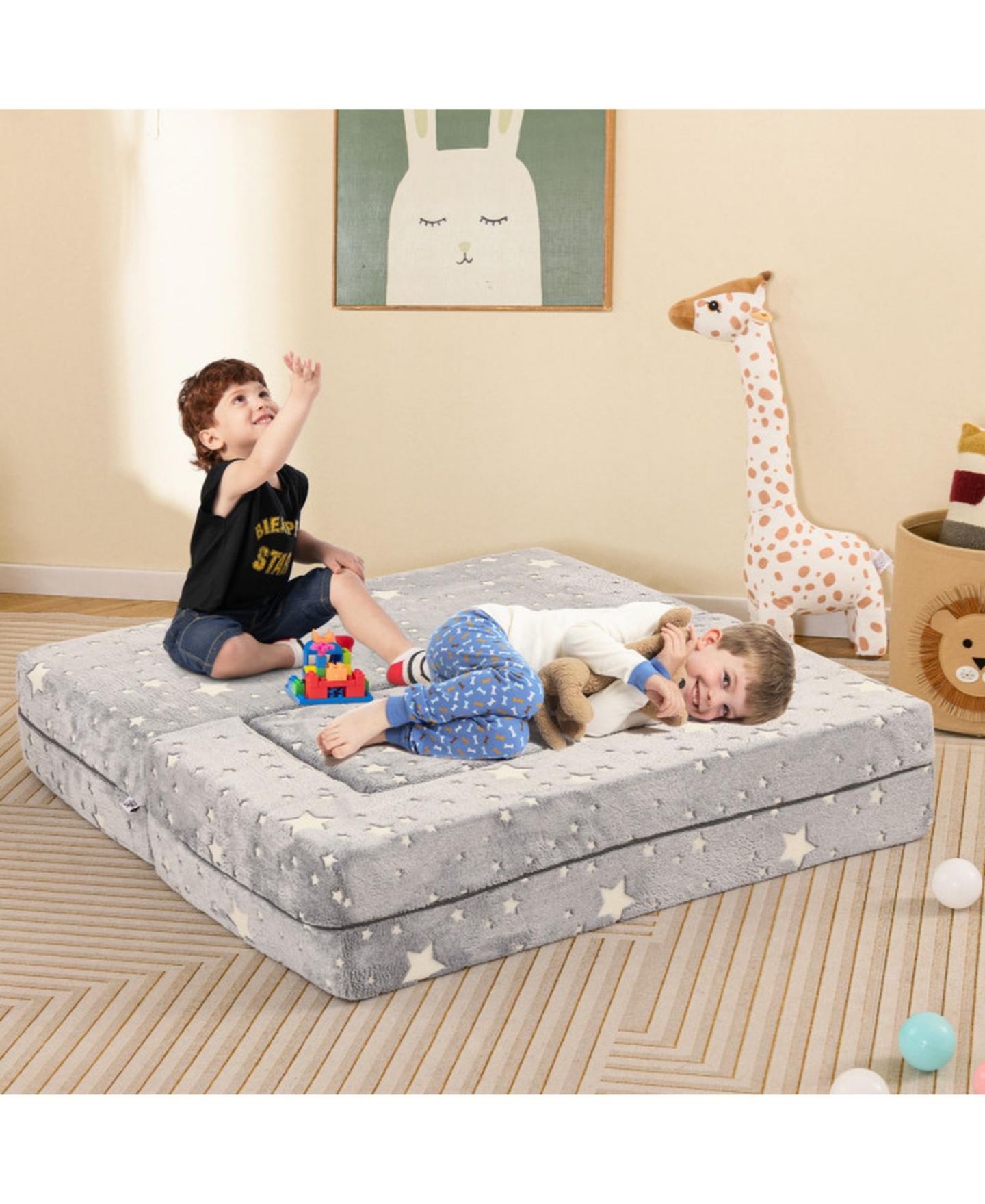 Детская игрушка HONGGE Modular 2-Seater Flannel Play Couch, Ages 3+, цвет: Серый с принтом — фото 9