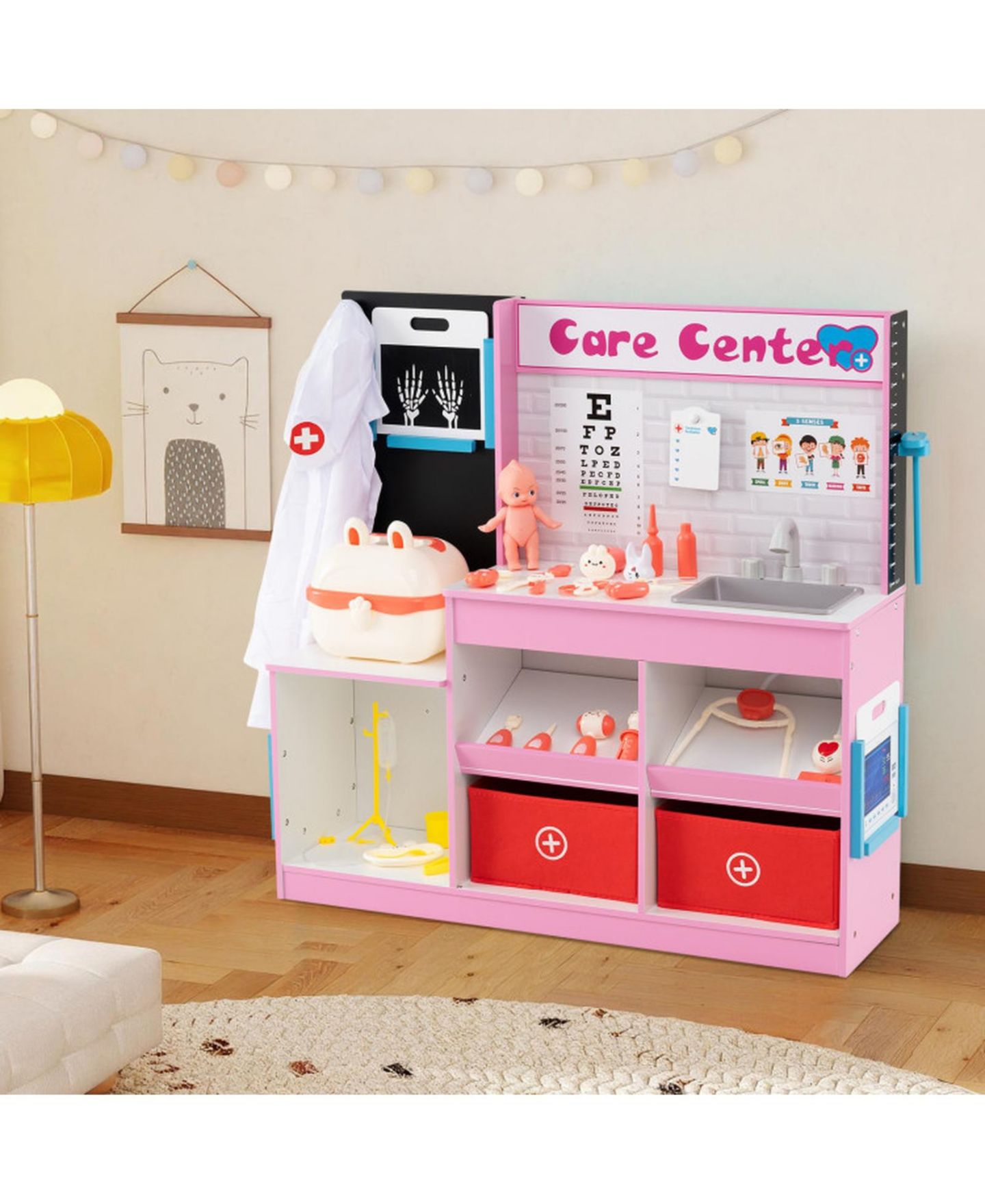 Детский игровой набор HONGGE Kids Wooden Medical Center Play Set with Examination Region, цвет: Мягкий розовый — фото 10