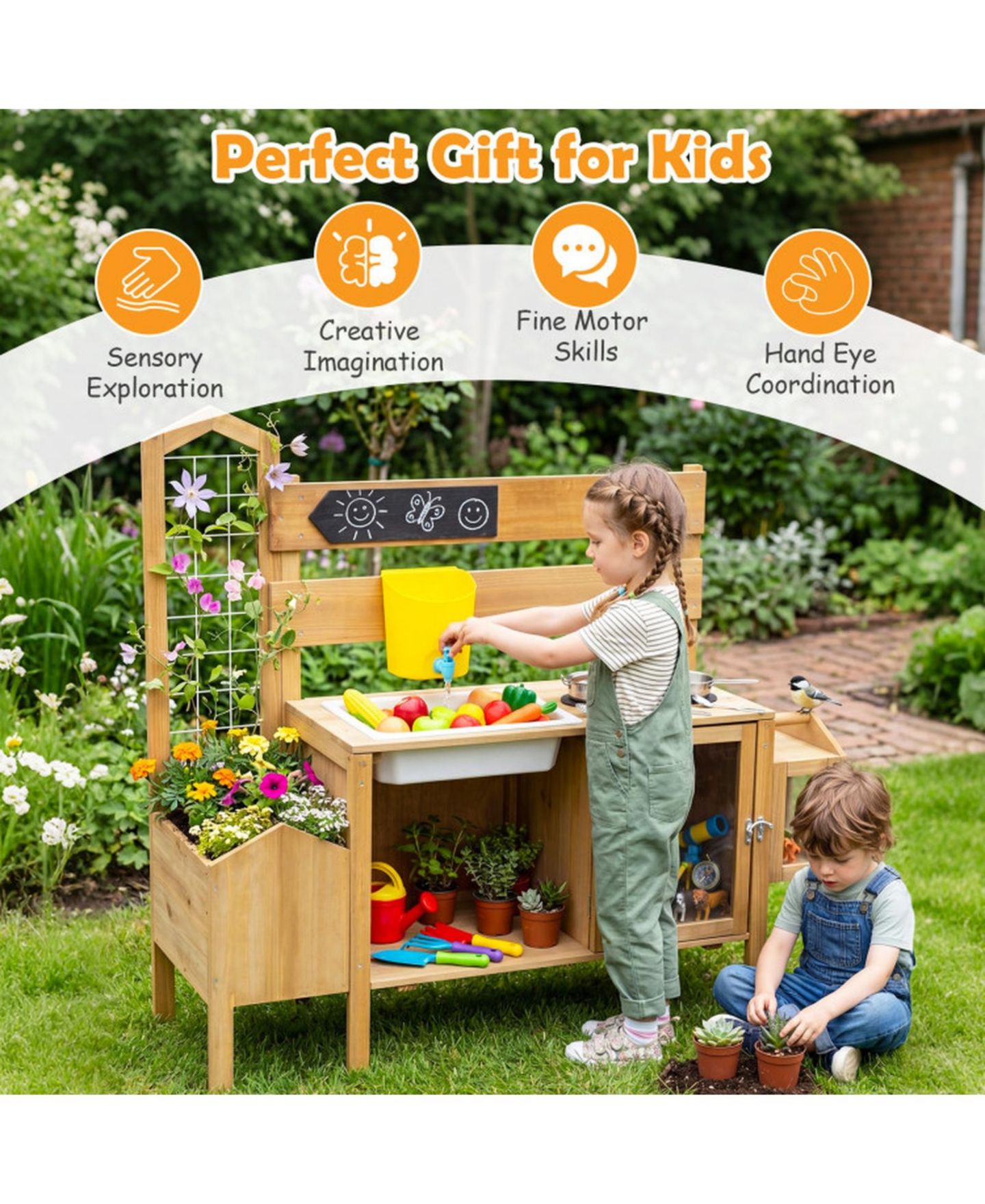 Детские игрушки HONGGE Detachable Bird Cage 7-Piece Mud Kitchen, Ages 3+, цвет: Натуральный — фото 4