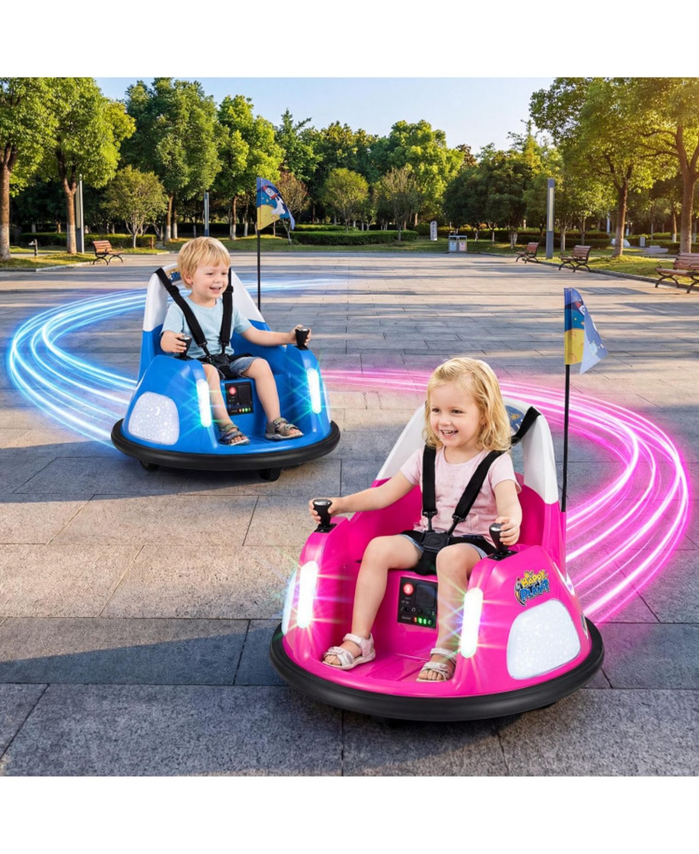 Детская игрушка HONGGE 12V Kids Ride On Bumper Car with Dual Joystick Control and Remote Control, Ages 18 Months+, цвет: Розовый — фото 2