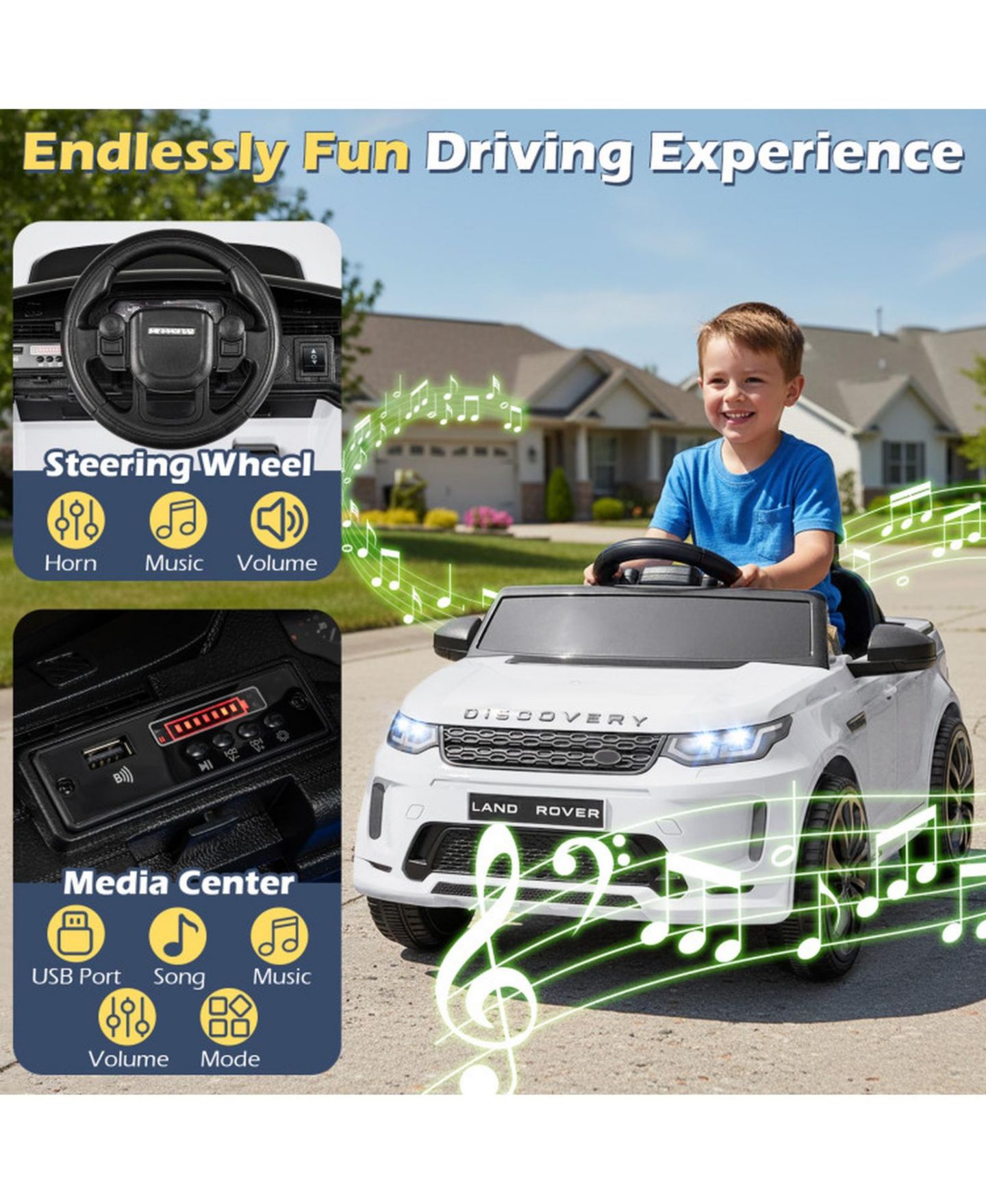 Детские игрушки HONGGE 12V Kids Electric Off-Road SUV with Remote Control, LED Lights and Safety Belt Ride-On Toy, 66 lbs. Capacity, Ages 3+, цвет: Белый — фото 8