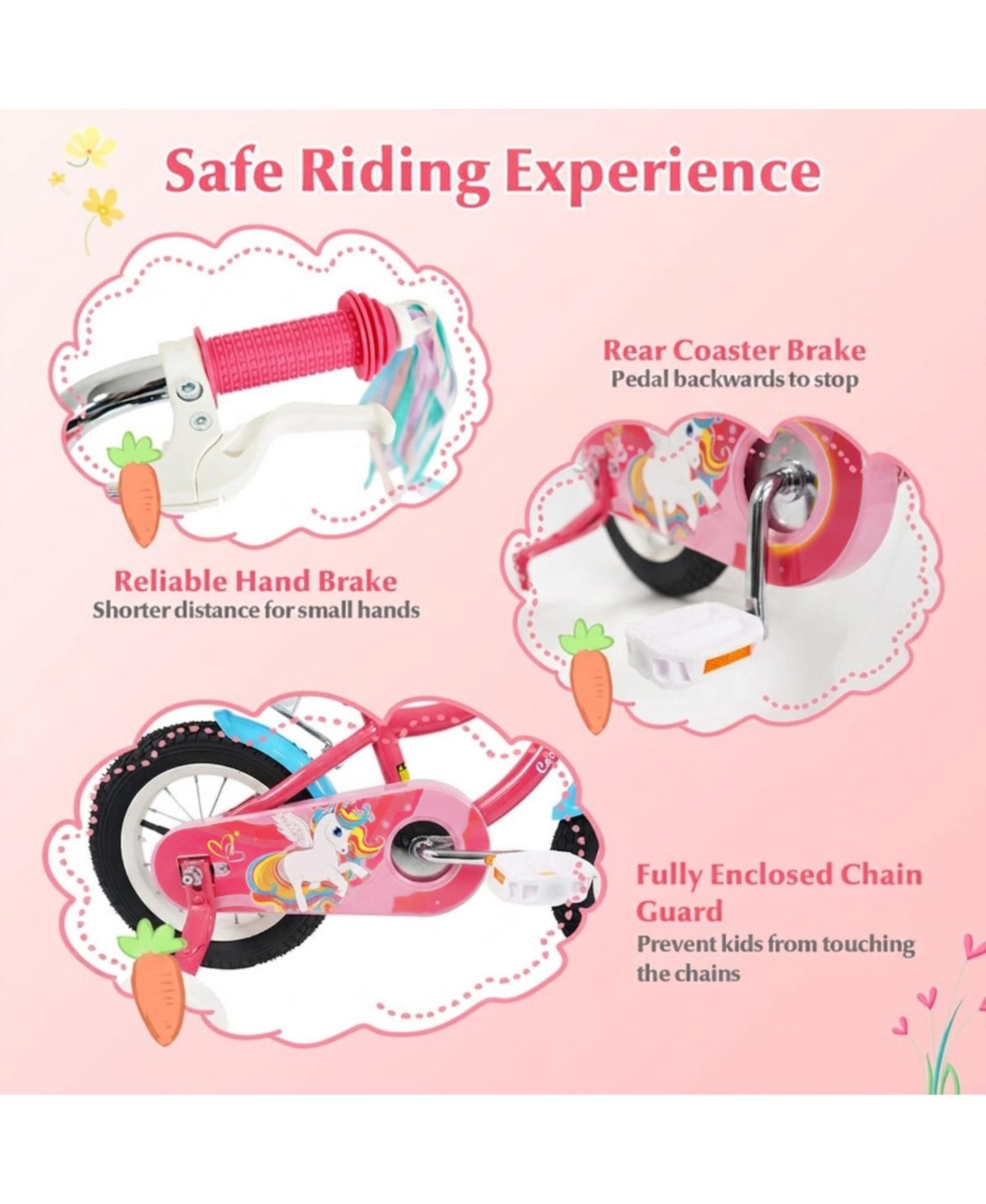 Детская игрушка HONGGE 12-Inch Girls' Bike with Doll Seat, Front Basket and Training Wheels, Ages 3-4, цвет: Розовый — фото 6