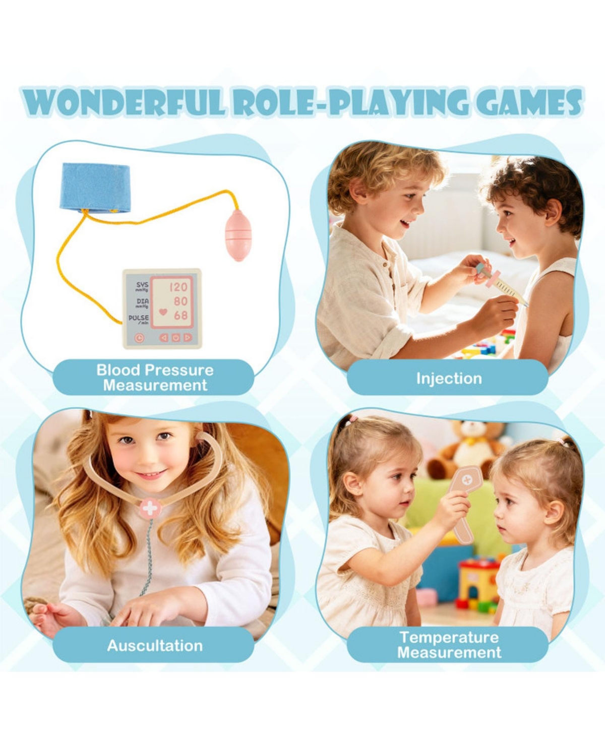 Hongge Kids Wooden Doctor Play Set with Toy Ct Machine and Eye Chart Ages 3