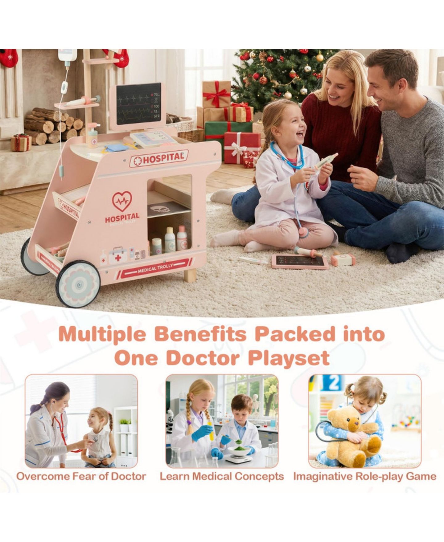 Детская игрушка HONGGE Doctor CT Machine with Rolling Cart Playset, Ages 3+, цвет: Розовый — фото 4