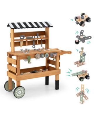 2-in-1 Rolling Wooden 47-Piece Tool Bench Cart, Ages 3+