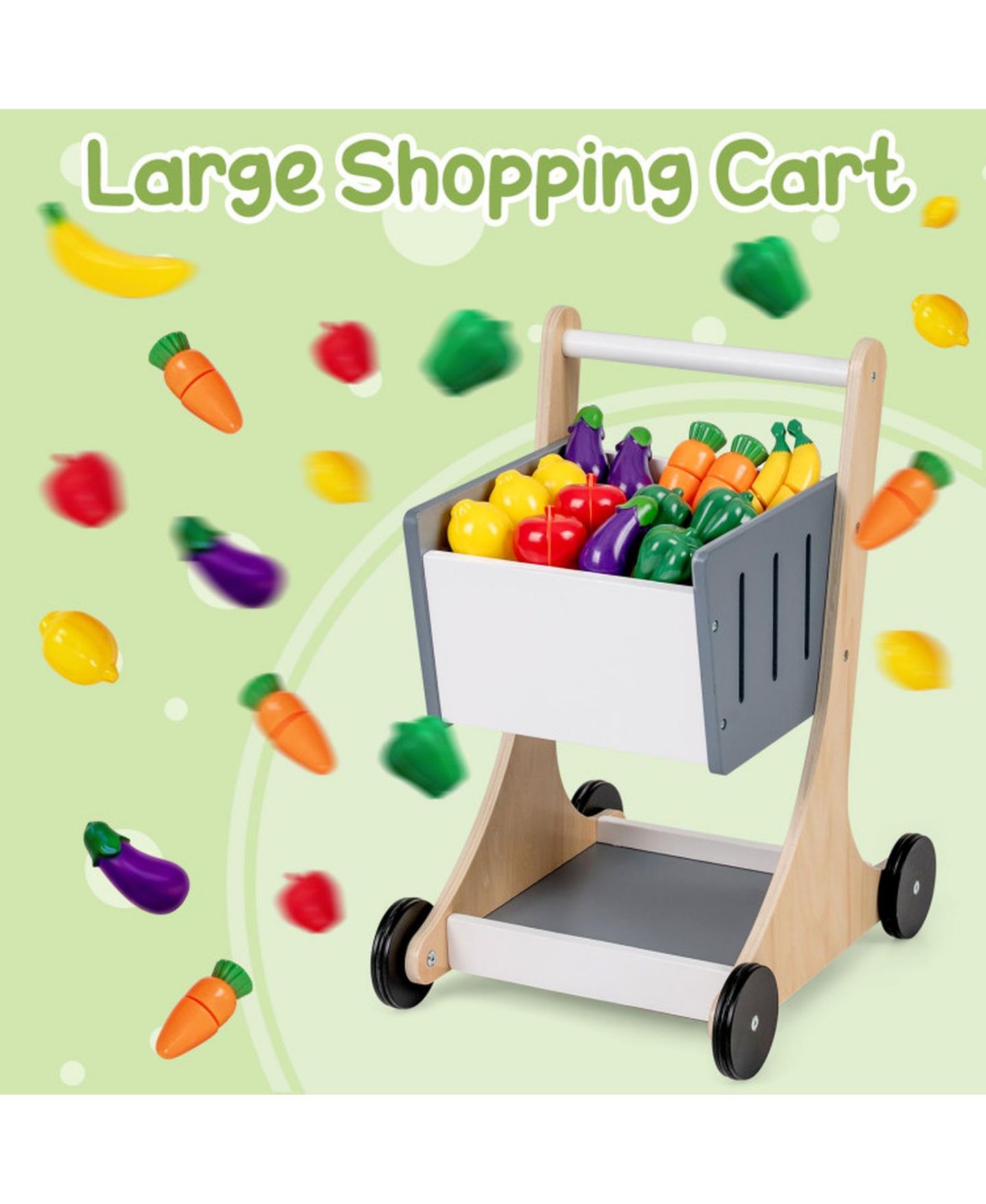 Детский игровой набор HONGGE Kids' Wooden Grocery Store Playset with Shopping Cart and Cash Register, Ages 3+, цвет: Серый — фото 10