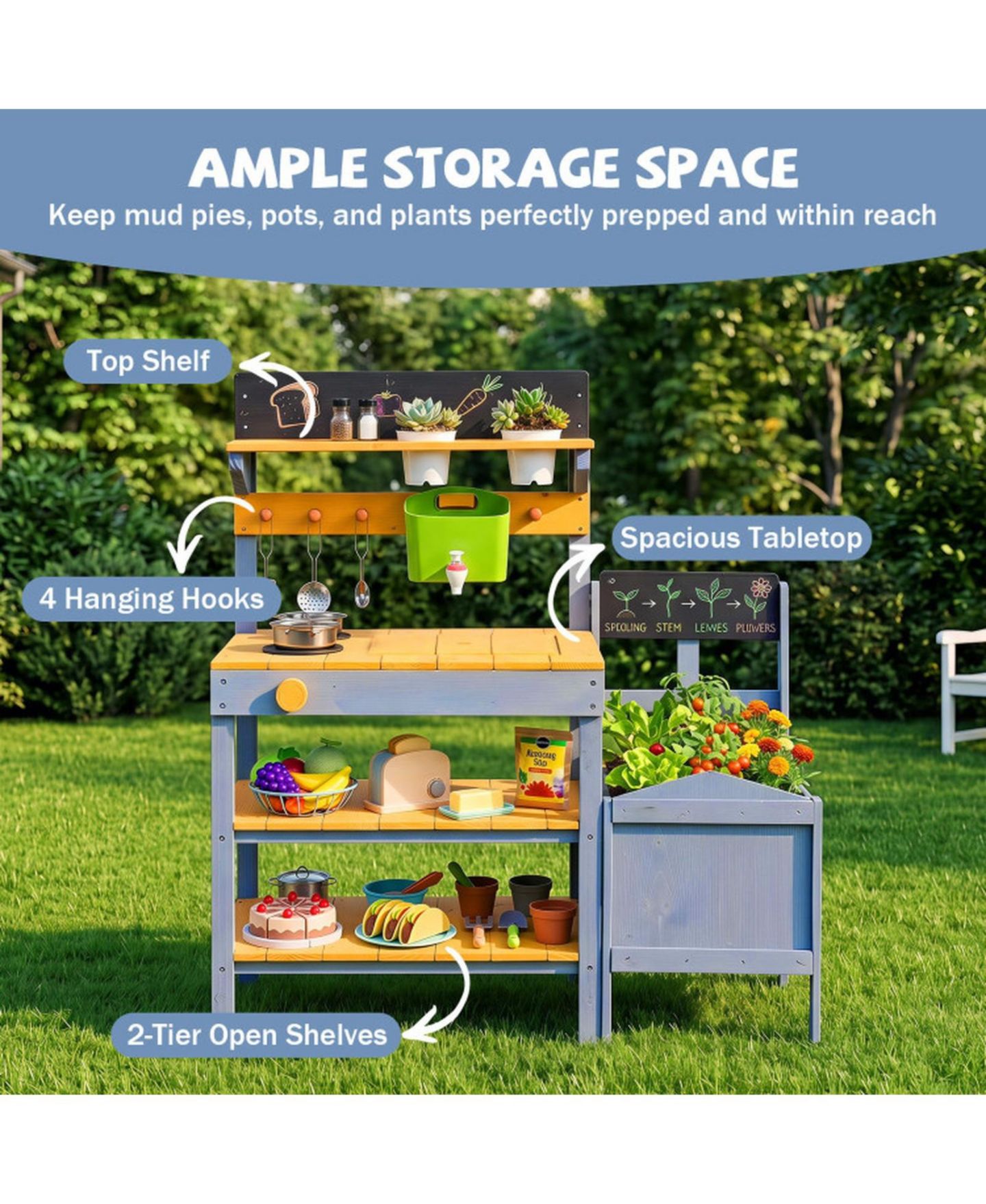 Детские игрушки HONGGE Running Water 9-Piece Mud Kitchen, Ages 3+, цвет: Жёлтый — фото 7