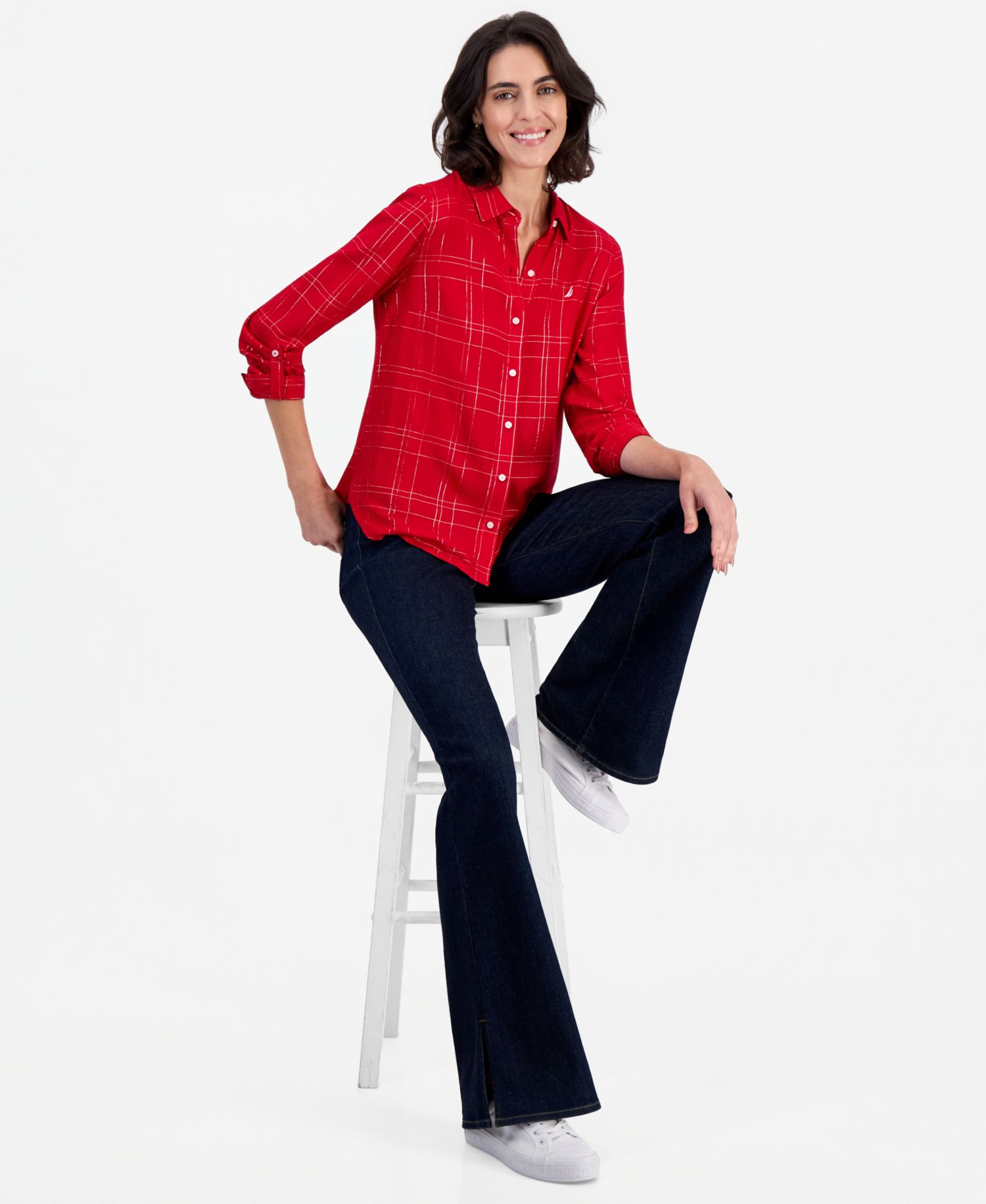 Women's Dunbar Plaid Roll-Tab Blouse