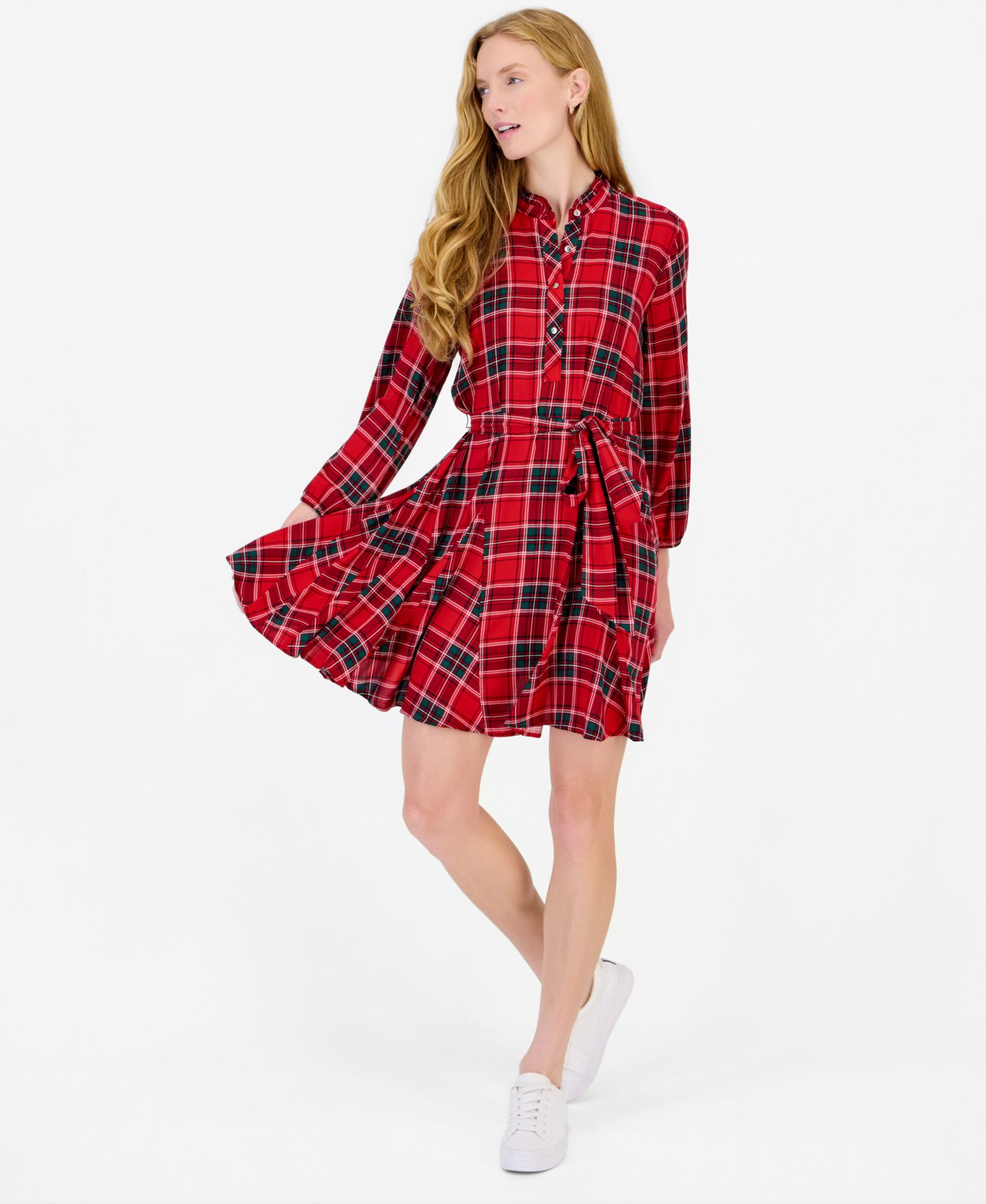 Женское платье Nautica Tartan-Print Fit-and-Flare Shirtdress, цвет: Алый разноцветный — фото 2